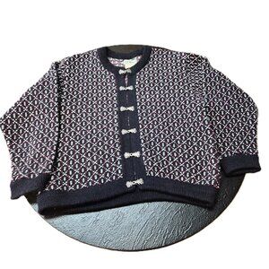 VTG L.L.Bean Norwegian Wool Cardigan Birdseye Knit Metal Clasps Slow Fashion Hyg